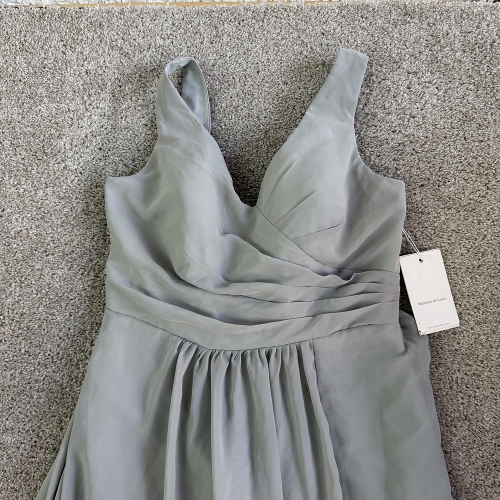 Witness Of Love Dress Womens 16 Gray Chiffon V Neck Maxi Pleated A Line Formal